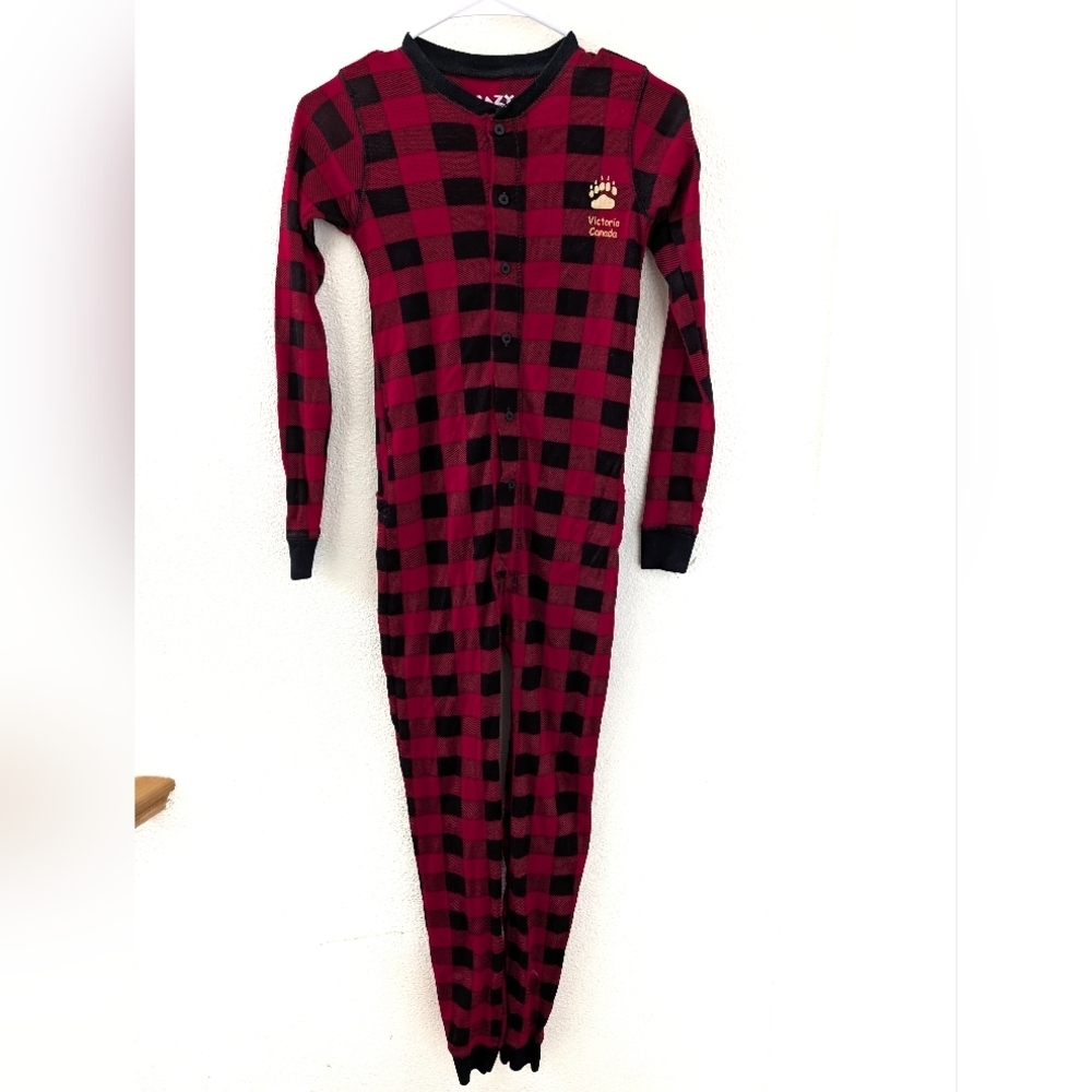 Lazy One 100% Cotton‎ Pajamas Black Red Buffalo Plaid One Piece Christmas